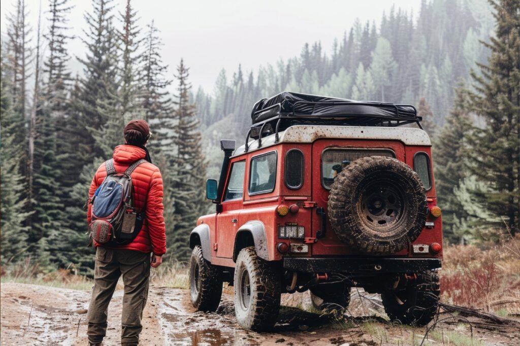 hombre en el monte con todoterreno