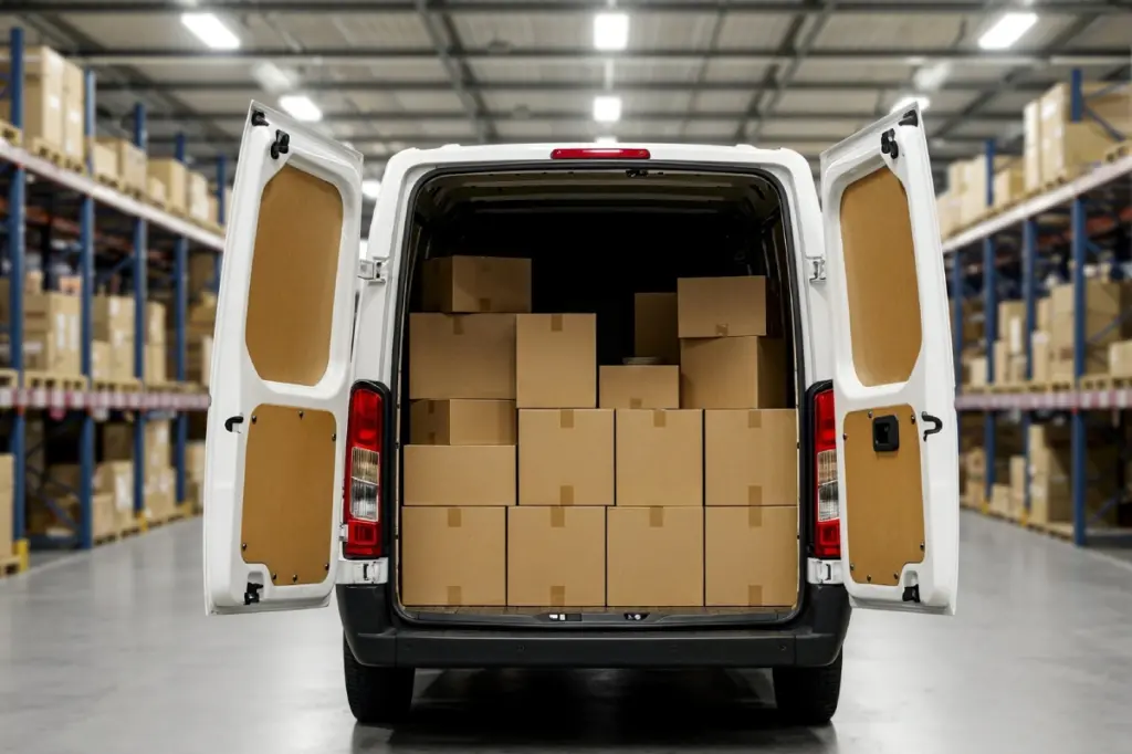 interior furgoneta con cajas