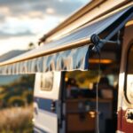detalle toldo autocaravana extensible luz atardecer