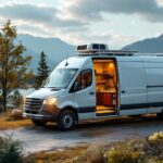 A photograph of a well-maintained used isothermal van parked in a scenic outdoor setting