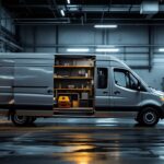 A photograph of a robust second-hand closed-box van parked in an industrial setting