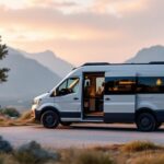 A photograph of a stylish used electric van parked in a scenic outdoor setting